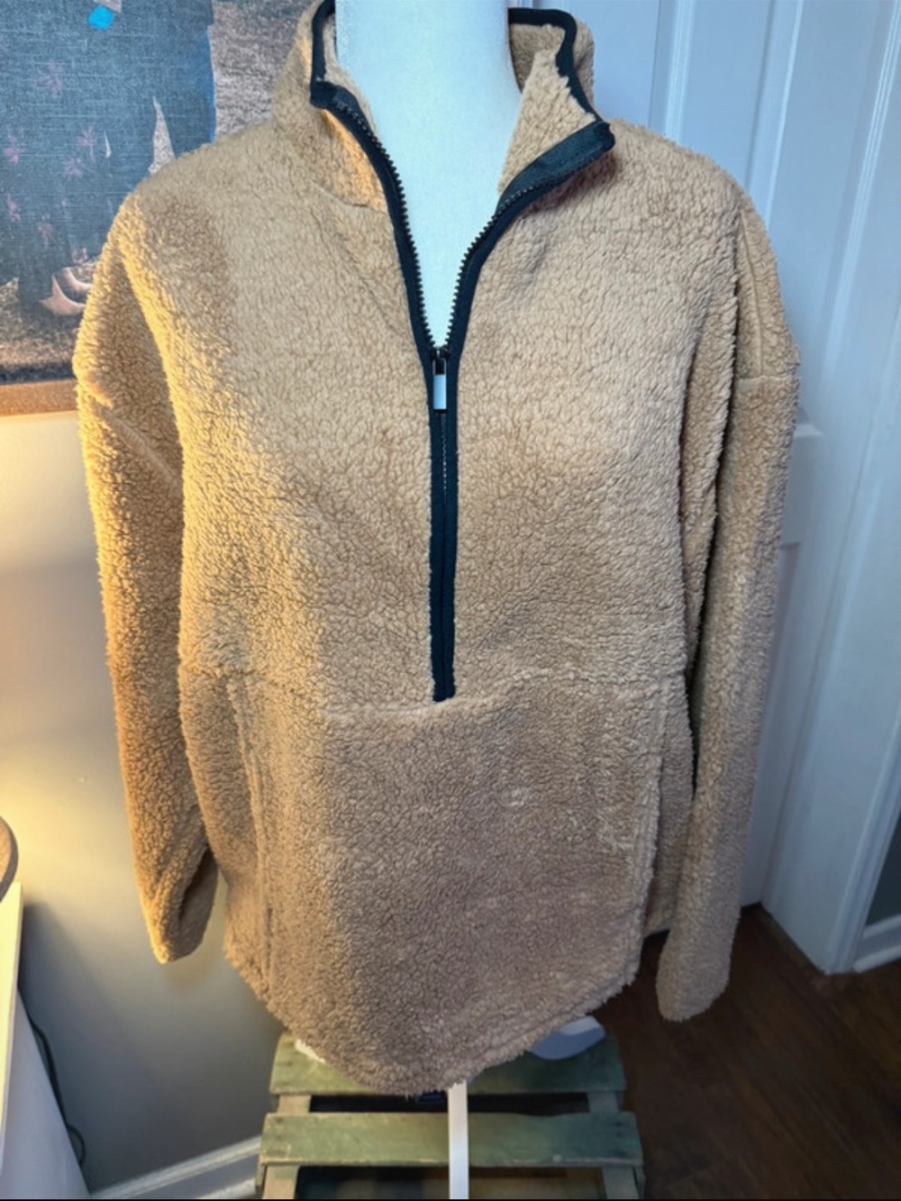 No Boundaries Tan Sherpa Half-Zip Sweater
